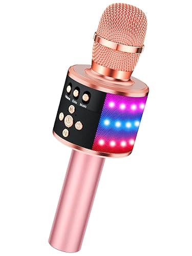 BONAOK Karaoke Microphone for Kids & Adults - Bluetooth Singing Mic with Disco Lights, Echo Effect, Built-in Speaker Portable for Party Travel Gifts,Multipurpose Condenser Microphone Q78(Rose Gold)