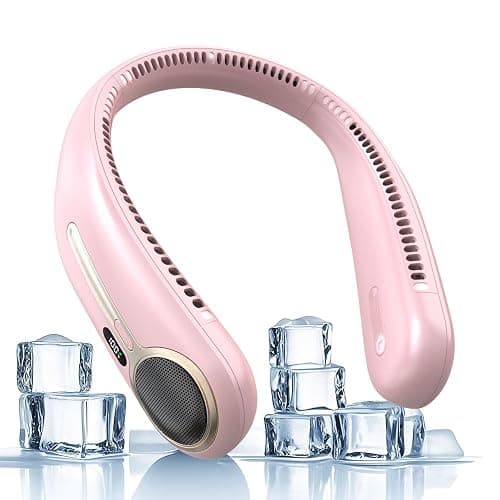 Portable Neck Fan,Hands Free Personal Wearable Bladeless Fan,6000mAh USB Rechargeable,360° Cooling,LED Display,4-Speeds,Birthday Gifts for Men Women Dad Mom,Fathers Day,Mothers Day Gifts (Pink) - Image 1