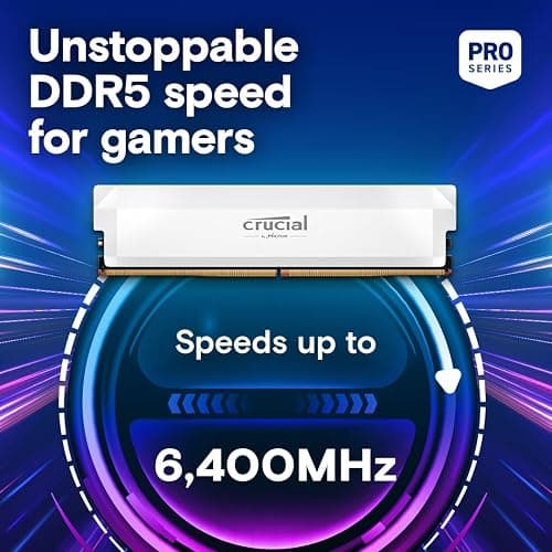 Crucial Pro 32GB DDR5 RAM Kit (2x16GB), CL36 6000MHz, Overclocking Desktop Gaming Memory, Intel XMP 3.0 & AMD Expo Compatible, White - CP2K16G60C36U5W thumbnail 2