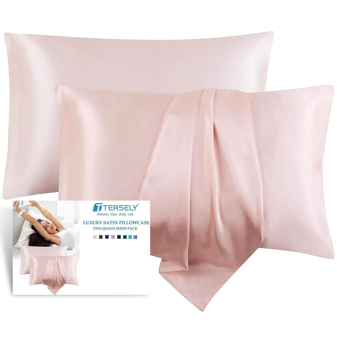 Satin Pillowcase, T Tersely 2 Pack 20"x 30" Silk Satin Pillowcases for Hair and Skin Queen Size Pillow Case with Envelope Closure (Cream) - Cream thumbnail 7