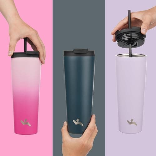 Konokyo 18 OZ Insulated Tumbler with Lid and 2 Straws Stainless Steel Water Bottle Vacuum Travel Mug Coffee Cup,Taro thumbnail 6