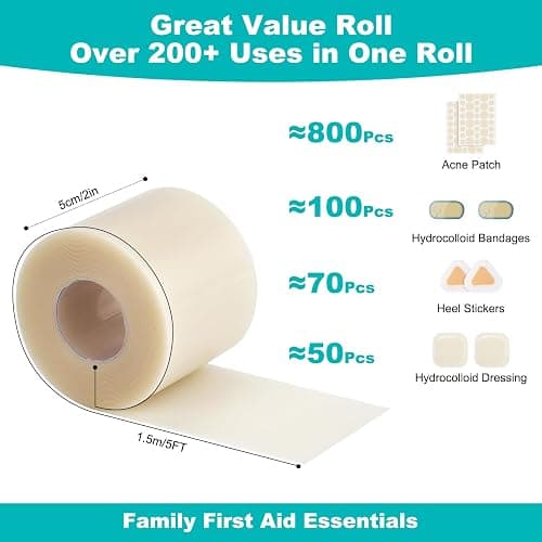 Hydrocolloid Roll for Wound Care, Hydrocolloid Bandages with Self-Adhesive, Cut-to-Size Patch Bandages, Ultra Absorbent, Waterproof, First Aid Kit Essential (2IN*4.8FT) thumbnail 2