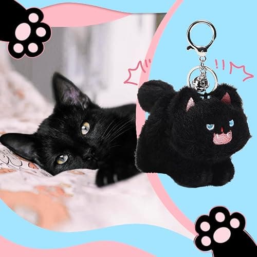 Cat Keychain Plush Black Cat Gifts Cute Keychains for Women Cat Lovers Gifts For Women Kawaii Cat Mom Backpack Accessories Bag Charms Halloween Keychain Christmas Gifts For Cat Lovers Kawaii Stuff thumbnail 2
