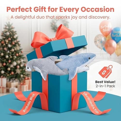 Bedwina Stuffed Animal Sharks - Pack of 2 Large, 14 inch Mako & 13 inch Hammerhead Plush Shark Toys, Stuff Animals Toy, for Baby Toddlers & Kids thumbnail 5