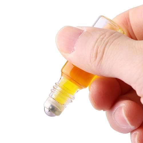 MaxMau Pack of 100,5ml Clear Glass Roll on Bottle Essential Oil Roller Bottles with Stainless Steel Roller Balls and Golden Painted Lids for Daily Aromatherapy Sample Test Travel thumbnail 6