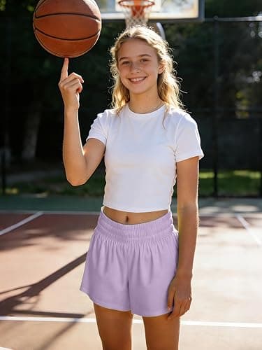 WIFFGO Girls Athletic Shorts 2 in 1 Elastic Waist Pockets Biker School Ball Games Running Sports Teen Summer Outfits thumbnail 2