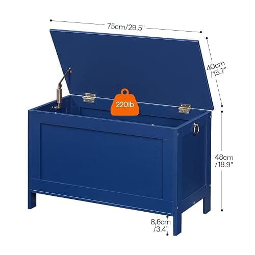 HOOBRO Toy Box, Retro Wooden Look Storage Chest with Safety Hinge, Entryway Storage Bench Supports 220 lb, 29.9 x 15.7 x 18.9 Inches Toy Chest Organizer, Easy Assembly (Blue) BU75CW01G1 thumbnail 3