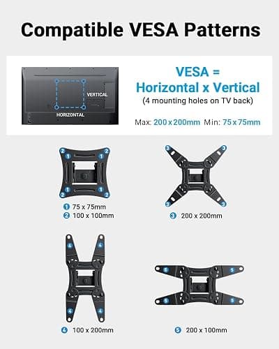 Pipishell Full Motion TV Wall Mount for Echo Show 21/15 and 13-43 Inch Flat Curved Screen TVs & Monitors, Max VESA 200x200mm up to 44lbs, TV Mount Wall Bracket with Rotation Swivel Tilt Extension thumbnail 3