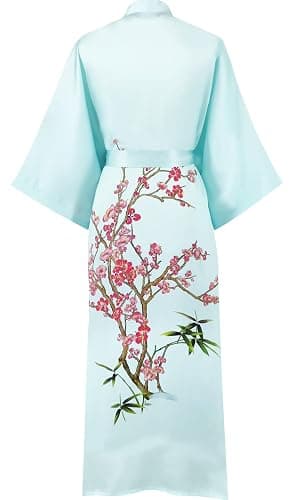 Kwedhonjh Women's Classic 100% Silk Kimono Robe, Bathrobe—Printed Pattern thumbnail 7