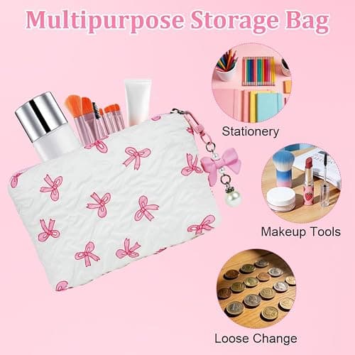 AUYAO Gifts for Girls Teenage Women Christmas Birthday Gift Set Coquette Pink Bow Gift Set with Glass Cup with Lid and Straw Headband Makeup Brushes Cosmetic Bag Greeting Card Unique Presents thumbnail 6