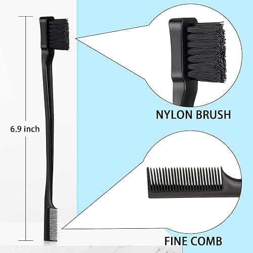 Geiserailie 3 Pcs Slick Back Hair Brush Set Bristle Brush Edge Control Teasing Comb for Women Black Hair(Black) thumbnail 2
