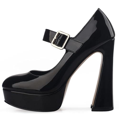 Oh Mispares Women's Chunky Heel Mary Jane Pumps Closed Toe Thick Sole Platform Adjustable Ankle Strap Block High Heeled Pumps Patent Dress Casual Wedding Heels 5 Inch thumbnail 3