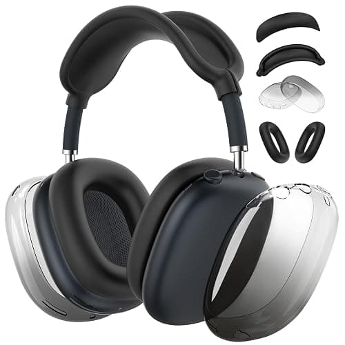 [4 in 1] Silicone Case Cover for AirPods Max, Clear Gradient Soft TPU Ear Cups Cover/Ear Pad Case Cover/Headband Cover Transparent Accessories for Apple AirPods Max (2024/2020)(USB-C/Lightning), Black - Image 1