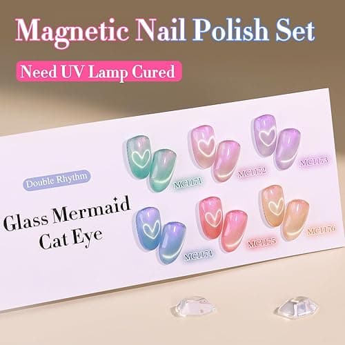 Double Rhythm Cat Eye Gel Nail Polish Set of 6 Same Color Same Bottle 0.5 Oz Shimmer Glitter with Magnet Holographic Reflective Magnetic UV Nail Polish Kit at Home (Mermaid Pink Rose-T6-31) thumbnail 4