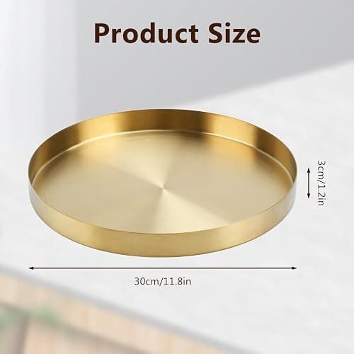 12 Inch Golden Round Platter Tray, Trays for Domestic Purposes, Stainless Steel Serving, Circle Decorative Tray, Vanity Tray for Centerpiece Home Decor thumbnail 3