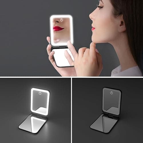 Kintion 1X/3X Pocket Mirror, 3 Color Lighting LED Compact Mirror (Black) | Rechargeable Dimmable Travel Mirror for Purse, Portable, Folding, Handheld, Small Lighted Mirror for Women Gift thumbnail 3