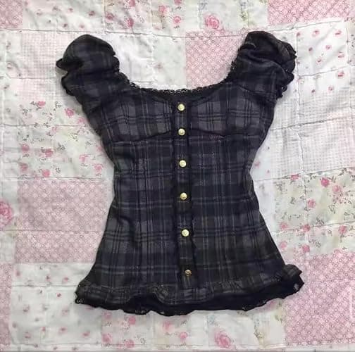 Grunge Emo Goth Shirts Y2k Lace Bow Coquette Babydoll Tops Women Vintage Graphic Tee 2000s Summer Crop Tops thumbnail 4