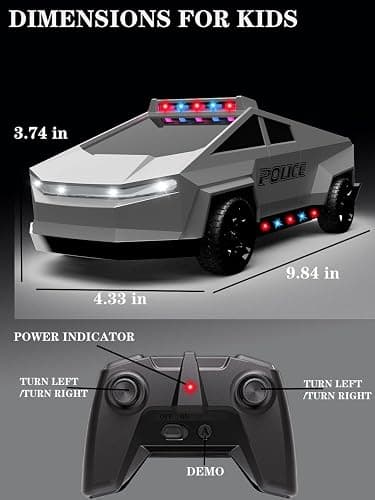 Zappido RC Remote Control Car Cybertruck Toy, Police Car Toy 2.4GHz, LED Lights, 2 Rechargeable Batteries, Ideal Gift for Boys Girls Ages 3+ Years thumbnail 6