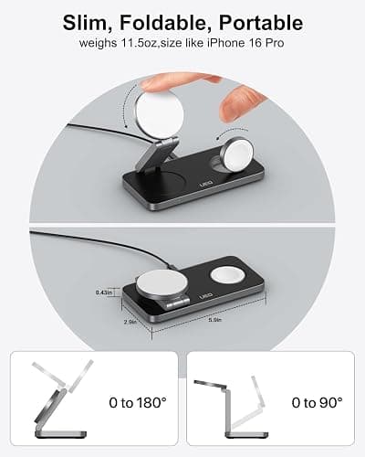 UEQ Foldable 3 in 1 Wireless Charging Station for Apple Compatible with Magsafe Charger Stand,Magnetic Wireless Charger Station for iPhone 17 Air16 15 14 13 12 Series,Airpods Pro,Apple Watch(Black) thumbnail 3
