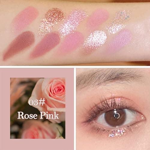 Erinde 10 Colors Eyeshadow Palette Makeup - Matte Shimmer Glitter Eye Shadow, Natural-Looking Korean Eye Makeup, Ultra-Blendable, High Pigmented, Pink Eyeshadow Palette with Brush, Rose Pink thumbnail 2