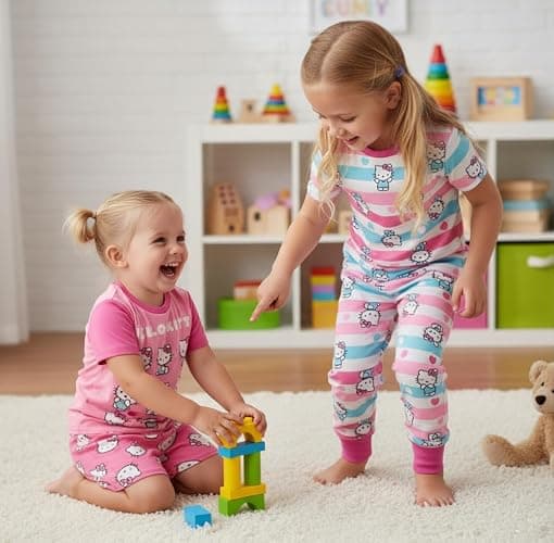 Hello Kitty Girls 4 Piece Pajama Set - Tight Fit Soft Short Sleeve Shirt, Shorts & Pants - Kids Sleepwear - Official License thumbnail 2