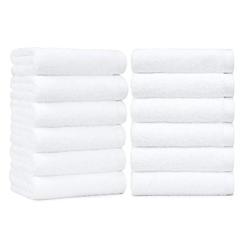 Amazon Basics Soft and Thick Cotton Hand Towels for Bath, Kitchen, Gym, 16 x 26 in, White, 12-Pack - Image 1