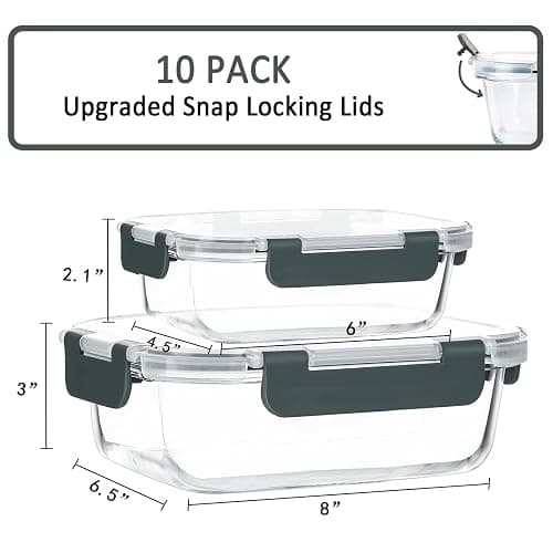 [10-Pack] Glass Meal Prep Containers with Lids, MCIRCO Food Storage Containers with Snap Locking Lids, Airtight Lunch Containers, Microwave, Oven, Freezer and Dishwasher thumbnail 3