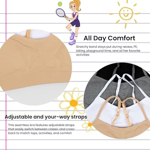 Popular Girls Padded Training Bra Pack – Crop Cami Training Bras for Girls. Seamless Bra Design with Removable Padding thumbnail 6