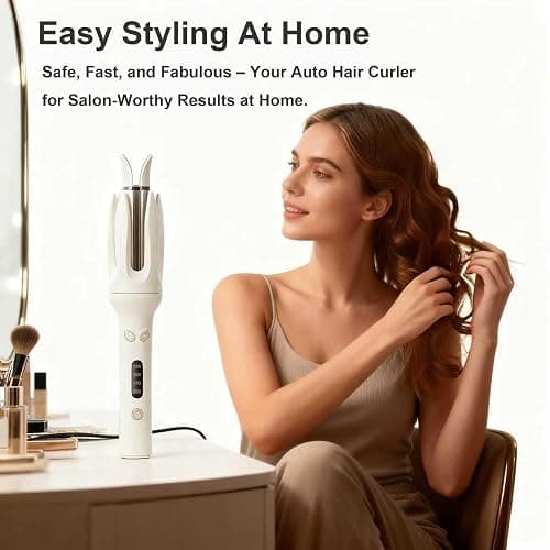 Professional Automatic Hair Curling Iron, 4 Temperature Settings, Ceramic Rotating Wand with Negative Ion Technology (Off-White) thumbnail 5