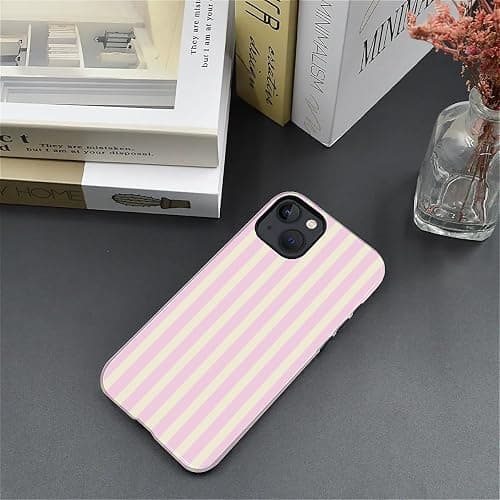 Case for iPhone 14 Plus,Durable Drop Protection Shockproof Silicone + Hard PC 2 in 1 Hybrid Protective Cover with Stylish Pattern Design Cute Striped Aesthetic Yellow Pink thumbnail 2