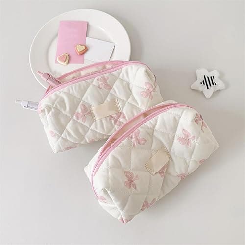 Bow Pattern Stationery Bag,Portable Aesthetic Bows Pattern Stationery Bag,Cosmetic Organizer, Portable Case for Students thumbnail 2