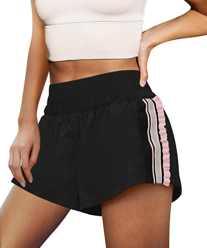 LAMISSCHE Womens Running Shorts Athletic High Waisted Biker Shorts | Workout Shorts, high waisted, Striped Ruffle Hem, Time Out Shorts, Yoga Gym Short With Pockets - Image 1