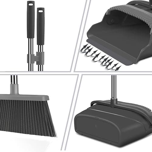 kelamayi Broom and Dustpan Set for Home, Office, Indoor&Outdoor Sweeping, Stand Up Broom and Dustpan (Black&Gray) thumbnail 4