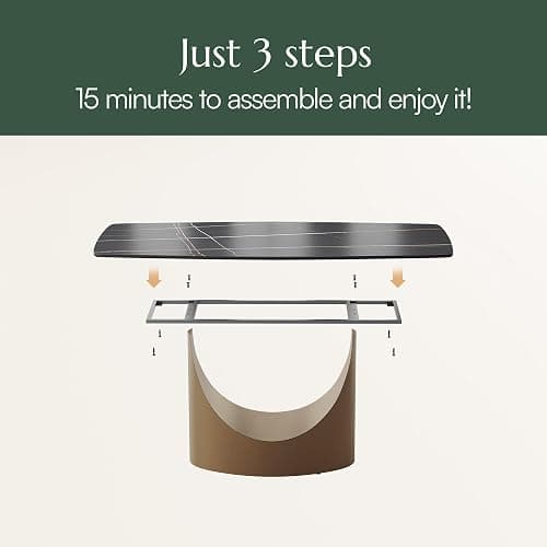 POVISON 71" Modern Dining Table for 6, Matte Black Heavy-Duty Dining Table, Sintered Stone Dining Tabletop with Bronze Carbon Steel Pedestal, 71 inch Rectangle Dining Room Table (Table Only) thumbnail 9
