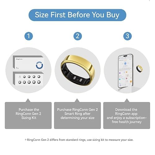 RingConn Gen 2, World’s First Smart Ring with Sleep Apnea Monitoring, No APP Subscription, 12-Day Battery Life, Stress/Heart Rate/Women's Health Tracker, Android & iOS Compatible (Gold, Size 10) thumbnail 2