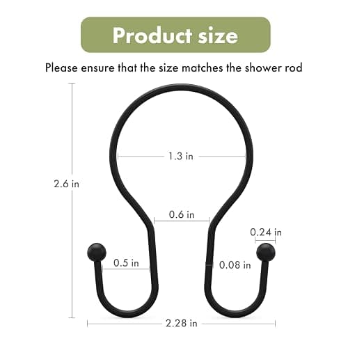 AmazerBath Shower Curtain Hooks Black Shower Curtain Rings, Simple Double Hook Shower Curtain Hooks Rust Proof, Smooth Sturdy Metal Shower Hooks for Shower Curtain Rod, 12 Pcs Shower Rod Hooks thumbnail 3