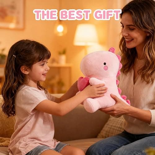 Fouvin Peluche Dinosaure Doudou avec Cœur - 30CM Mignon Dino en Tissu Coussin, Peluche Dinosaure Kawaii, Cadeau Dinosaure en Peluche pour Fille, Enfant, Amie, Saint-Valentin (Rose) thumbnail 7