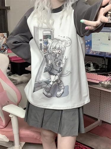 Y2k Aesthetic Detachable Sleeve T-Shirt Women Kawaii Cat Girl Anime Print Cute Sweatshirts Fairycore Streetwear thumbnail 5