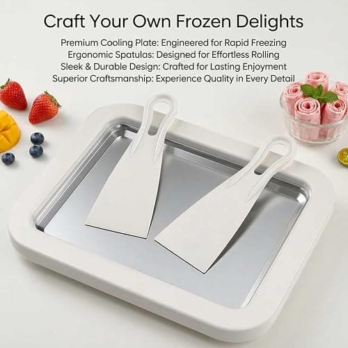 Rolled Ice Cream Maker Kit, Stainless Steel No-Electricity Ice Cream Roll Tray with 2 Scrapers thumbnail 2
