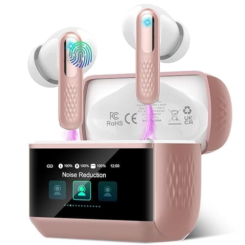 Wireless Earbuds, Bluetooth 5.4 Ear Buds with Multifunctional Touch Screen, Bass Stereo Sound, ANC/ENC Noise-Canceling MIC, IPX7 Waterproof, 48H Bluetooth Earphones with 5 EQ Modes, Rose Gold - Image 1