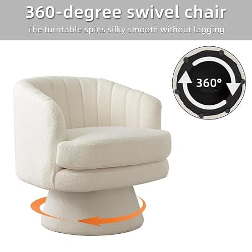 CANMOV Swivel Accent Chair with Armrest Set of 2, Modern 360 Degree Swivel Barrel Chair with Curve Back and Soft Cushion,Comfy Round Sherpa Teddy Armchair Single Sofa for Living Room,Beige thumbnail 4