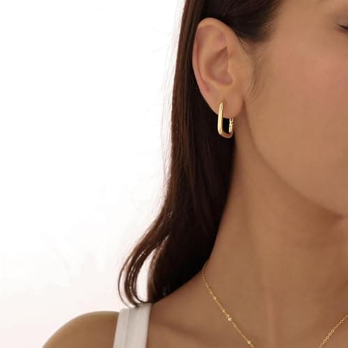 Amicon Chunky Gold Stud Earrings for Women 14k Gold Plated Hypoallergenic Earrings Statement Trendy Fashion Gold Jewelry Gifts thumbnail 2