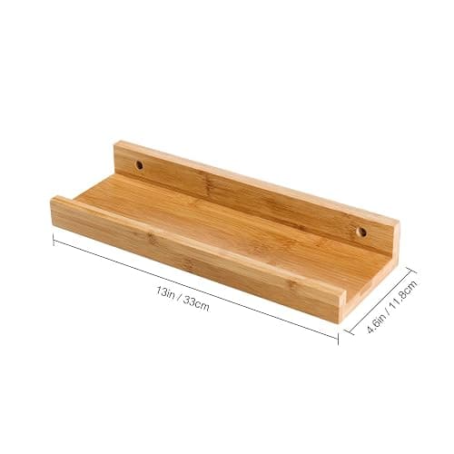YOYAI Natural Bamboo Floating Shelves Rustic Wood Wall Shelves Wooden Wall Storage Organizer Home Decor Living Room Kitchen Bedroom (Natural, 13.8 in) thumbnail 3
