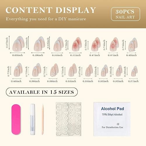 evpct 3D Nude Pink Handmade Press On Nails Almond Short, 3D Flower Butterfly Design Fake Nails Rusable for Spring & Summer Daily Wear, False Acrylic Nail with Glue Press ons Nail for Women Gift 30Pcs thumbnail 6