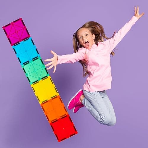 Gemmicc 100 PCS Magnetic Tiles with 2 Cars, STEM Approved Educational Magnet BuildingToys, Magnet Puzzles Stacking Blocks for Boys Girls thumbnail 7