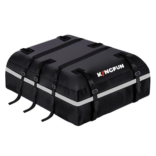 Kingfun Car Rooftop Cargo Carrier – Waterproof 20 Cubic Feet Car Roof Bag Fit All Vehicles with/Without Roof Racks, Includes Anti-Slip Mat, 8 Reinforced Straps & 6 Door Hooks, Luggage Locks（Black） - Image 1