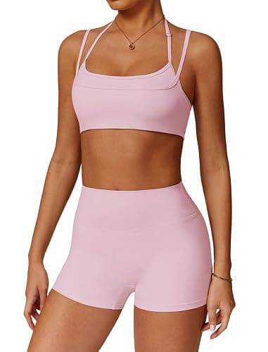 QBGJTD Two Piece Workout Sets For Women Sports Bra Matching High Waist Scrunch Butt Shorts Gym Yoga Athletic Clothes - Image 1