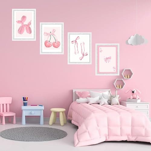 Onperpoe 4 Pink Posters Set Canvas Wall Art Preppy Room Decor Aesthetic Bow Cherry Balloon Puppy Poker Poster Wall Art Aesthetic Posters Coquette Room Decor (Pink Cherry) thumbnail 6