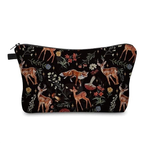Loomifang Small Makeup Bag Cosmetic Bag for Women, Pretty Design Organizer Case with Zipper Closure, Lightweight and Water-Resistant Make Up Bag - 8.65"x 5.35" x 7.08"(Sika Deer & Fox) - Image 1