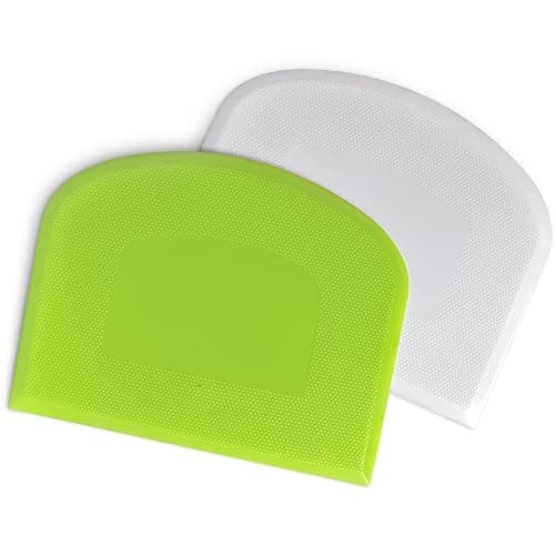 ALLTOP Bowl Spatula & Bench Scraper,Flexible Plastic Multipurpose Kitchen Pastry Cutter Tool,Food Scrappers for Bread Dough Baking Cake Fondant Icing,Set of 2 Pieces - White,Green - Image 1